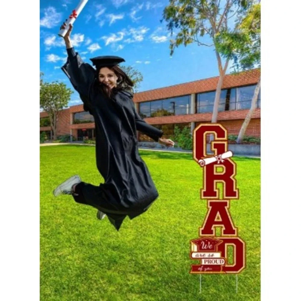 Maroon Gold GRAD Graduation Yard Sign Vertical Outdoor Lawn Decor 41 Inch Stake